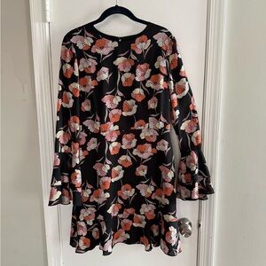Who What Wear Black Dress with Floral Design & Ruffle Sleeves Size M